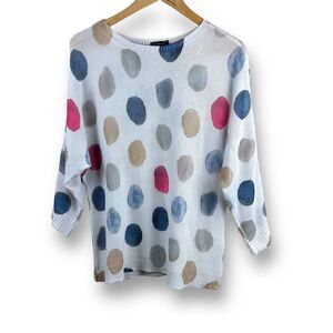 Tricotto Womens Watercolor Sweater Top 3/4 Sleeve Dots Pullover Multicolor Large